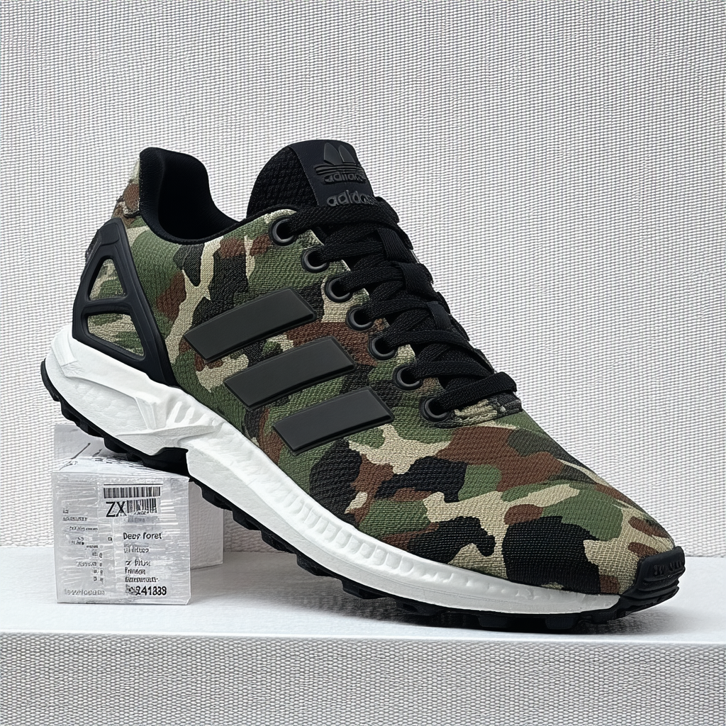 Adidas Men's ZX Flux Deep Forest Sneakers B34139 Camo / Black Carbon US 13