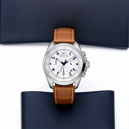 Nautica Men's A21550G NCS 801 Stainless Steel Watch with Brown Leather Band