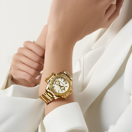 Michael Kors Womens Gold Horn Chain Link Lock Watch MK4231