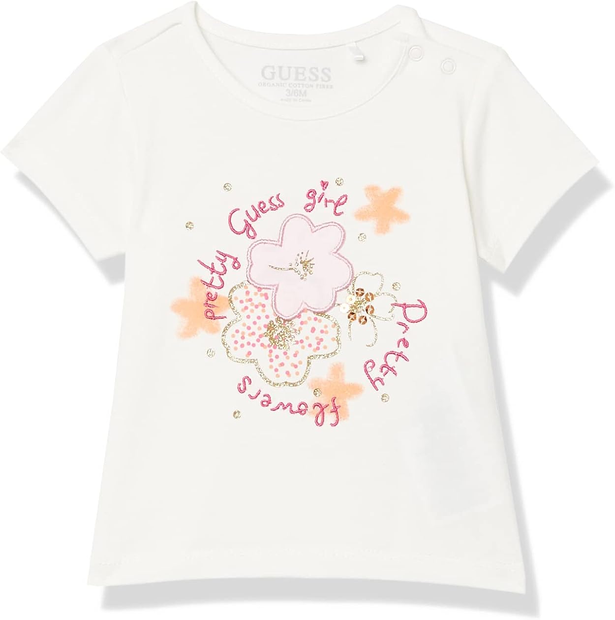 GUESS Baby Girls Embroidered Sequin and Foil Print Logo Organic Stretch Jersey T-Shirt