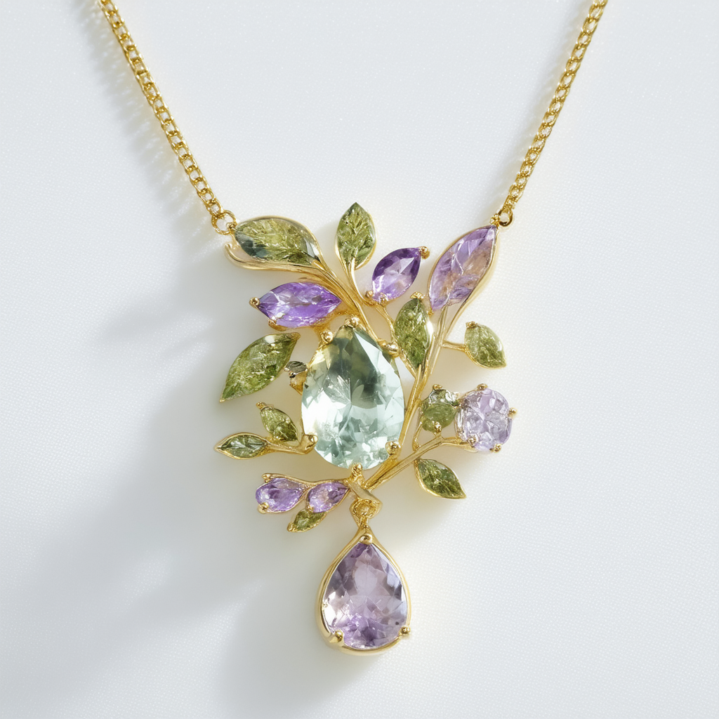 Amazon Collection 14k Yellow Green Quartz and Light Amethyst Pendant