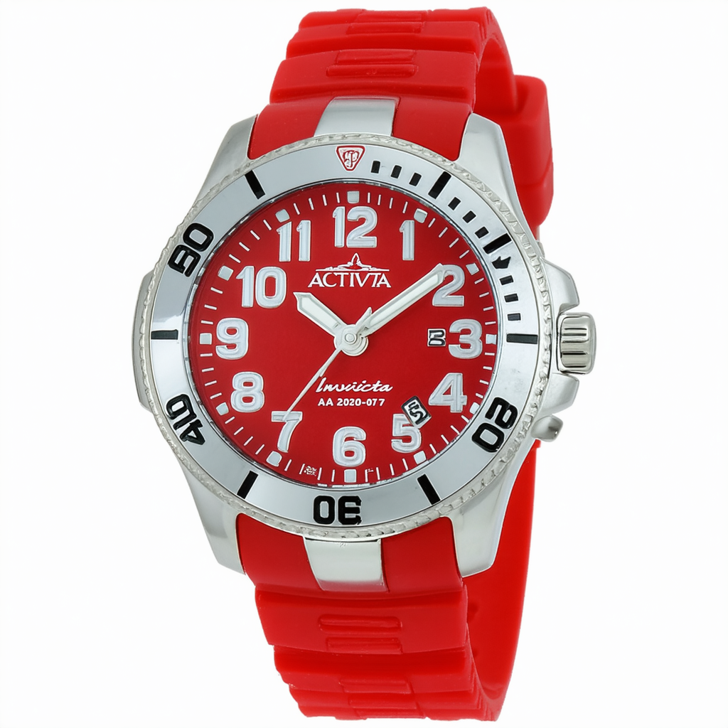 Activa By Invicta Unisex AA200-017 Red Silver Dial Grey Plastic Watch