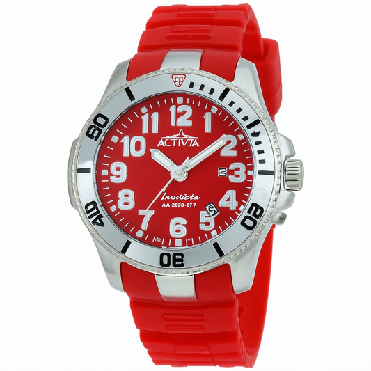Activa By Invicta Unisex AA200-017 Red Silver Dial Grey Plastic Watch