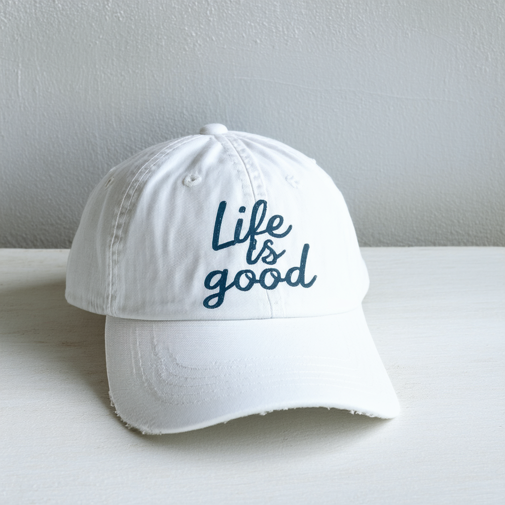 Life is Good. Tattered Chill Cap Positive Lifestyle, Cloud White