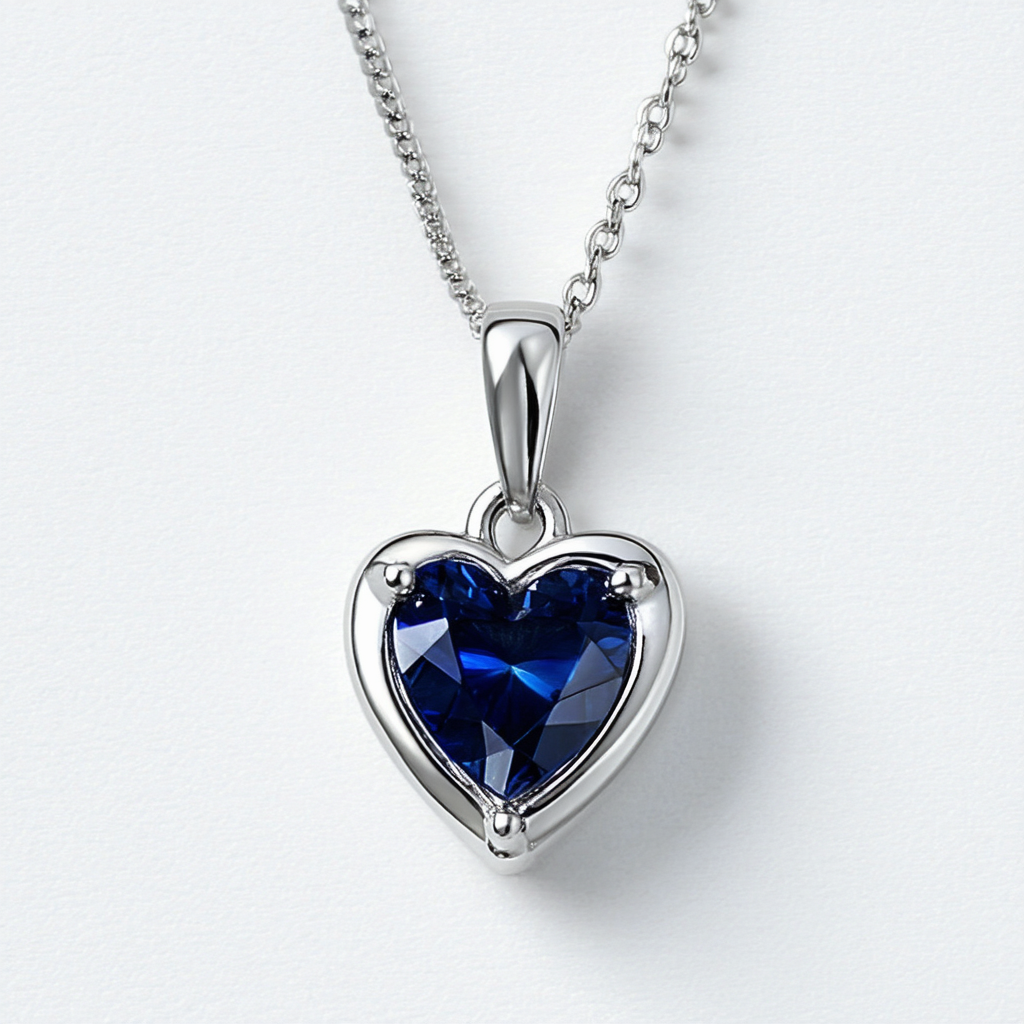 Amazon Collection XPY Sterling Silver Heart Framed with Created Sapphire Pendant Necklace