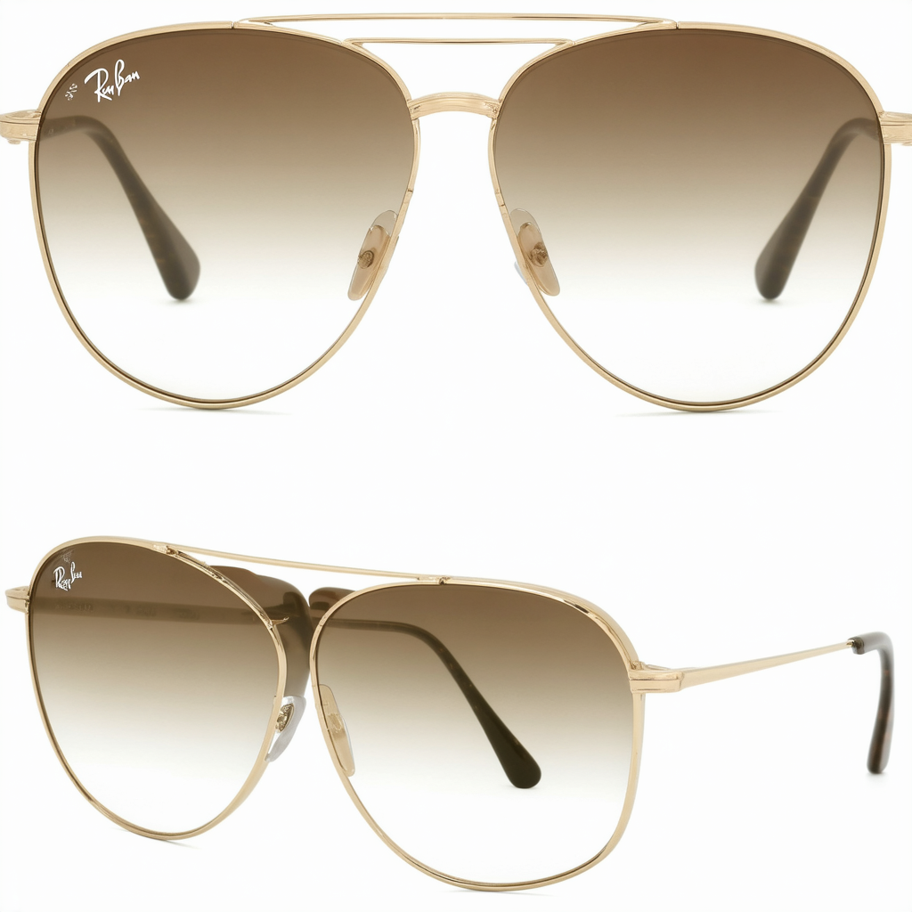 Ray-Ban Unisex Sunglasses Gold Frame, Light Brown Gradient Lenses, 54MM