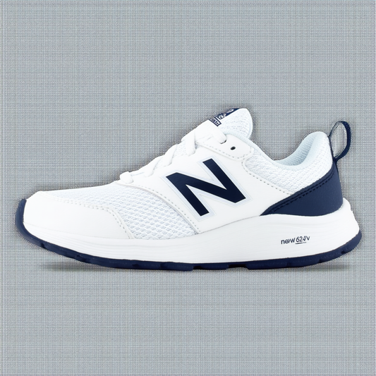 New Balance Kid's 624 V2 Running Shoe, White/Navy, 11 W US Little Kid