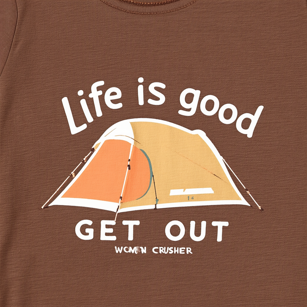 Life is good Women's Crusher Get Out Tent T-Shirt (Mocha Brown)
