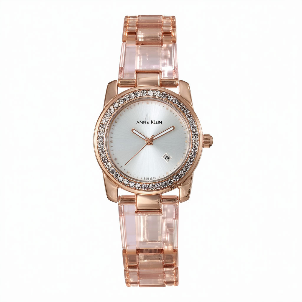 AK Anne Klein Women's 109178RGCL Premium Crystal Accented Rosegold-Tone Clear Plastic Bracelet Watch