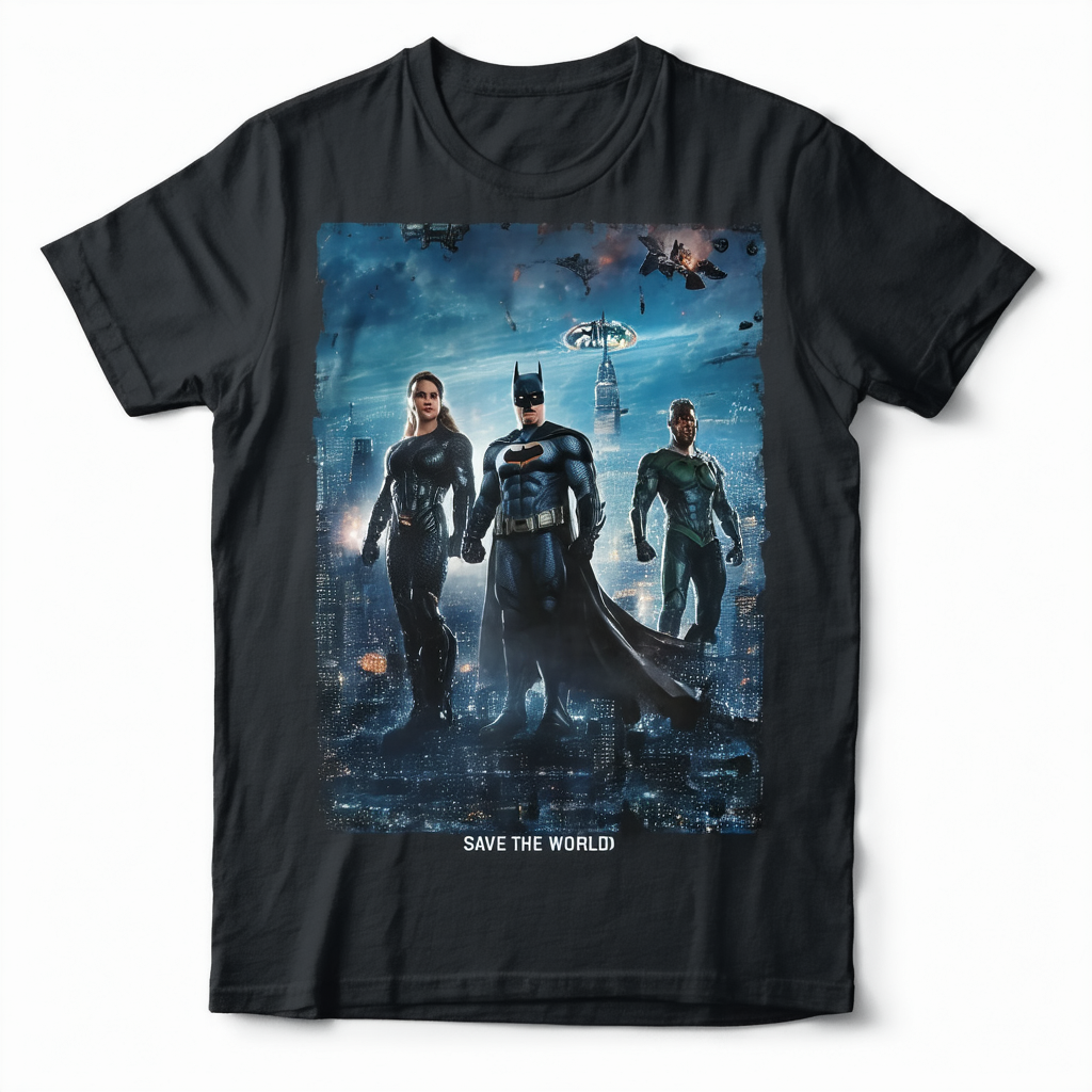 Justice League Movie Save The World Poster Unisex Adult T Shirt for Men and Woman