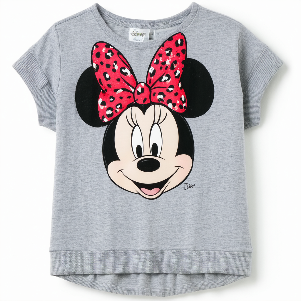 Disney Characters Minnie Leopard Bow Girl's Heather Crew Tee