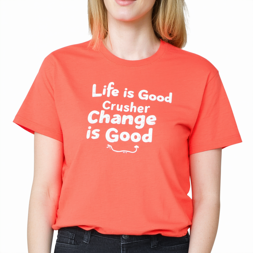 Life is Good Crusher Change is Good T-Shirt, Coral Orange