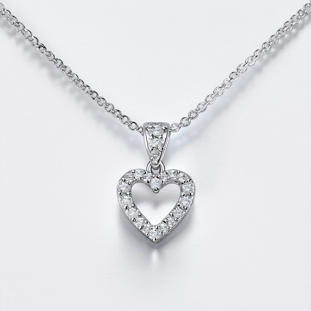 Amazon Collection Sterling Silver Cubic-Zirconia Small Open Heart Pendant Necklace, 18"