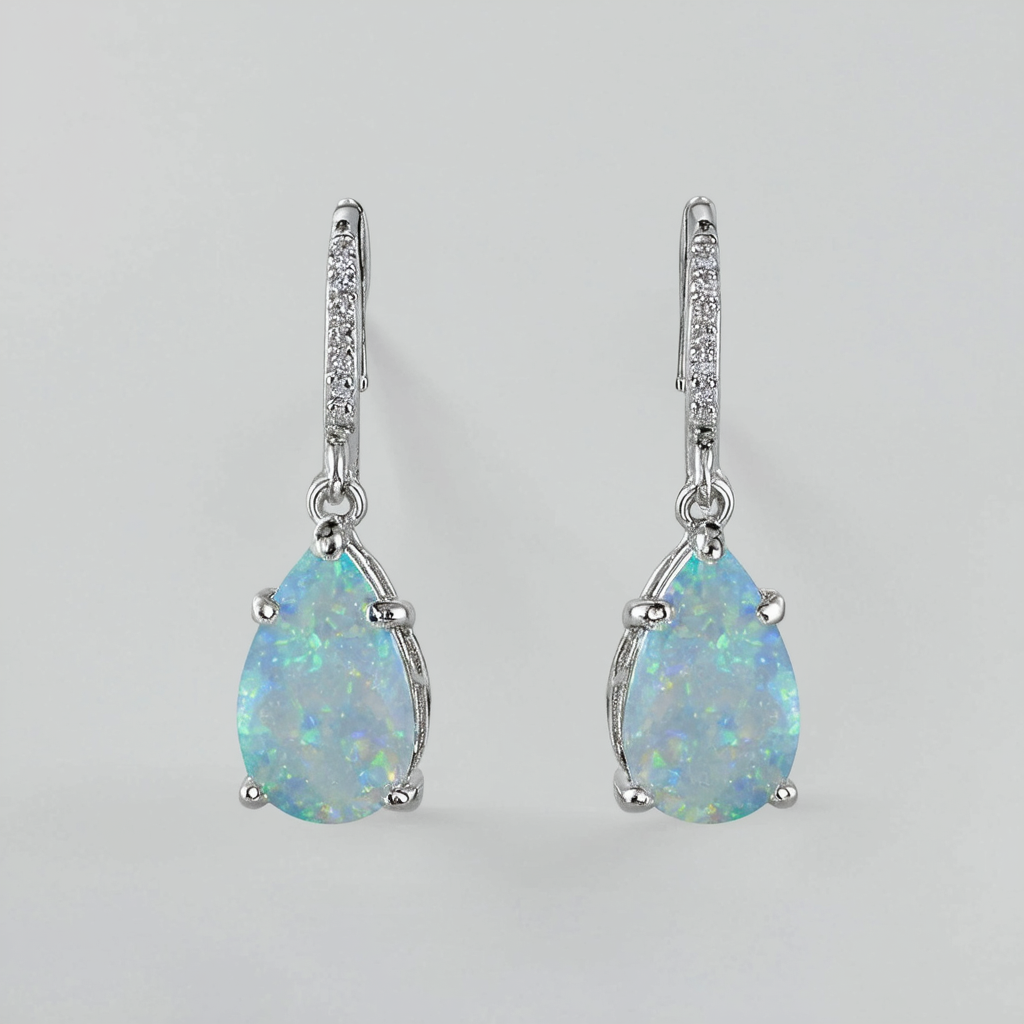 Amazon Collection Sterling Silver Diamond-Accent Created-Opal Double Teardrop Earrings