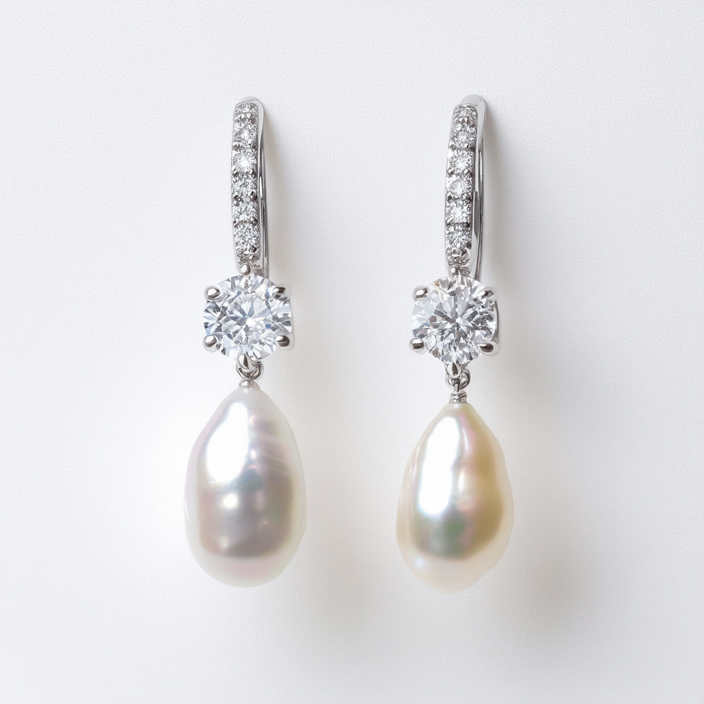 Amazon Collection Sterling Silver Freshwater Cultured Pearl with Cubic Zirconia Dangle Earrings