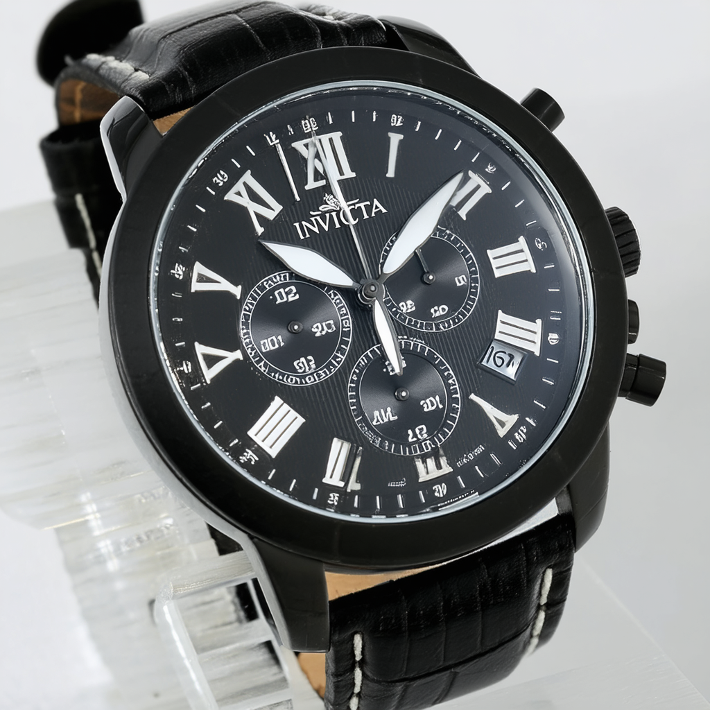 Invicta Men's 0427 Vintage Collection Black Leather Watch