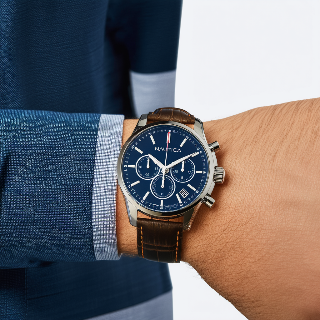 Nautica Men's N35004G Leather Chronograph Watch
