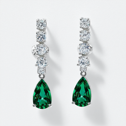Nine West "Party Time" Silver-Tone and Green Swarovski Drop Earrings