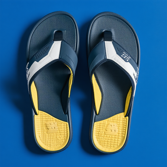 New Balance Men's 340 V1 Flip Flop, Natural Indigo/Sulphur Yellow, 12