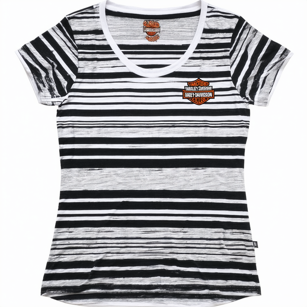 Harley-Davidson Women's Vertical Stripe Short Sleeve Tee, White 96157-18VW