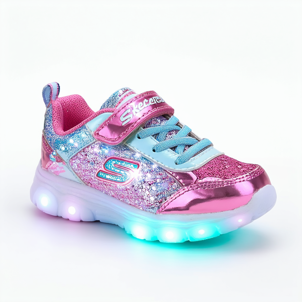 Skechers Twinkle Wishes Enchanters Girls Light Up Sneakers Light Blue/Pink 8 Toddler