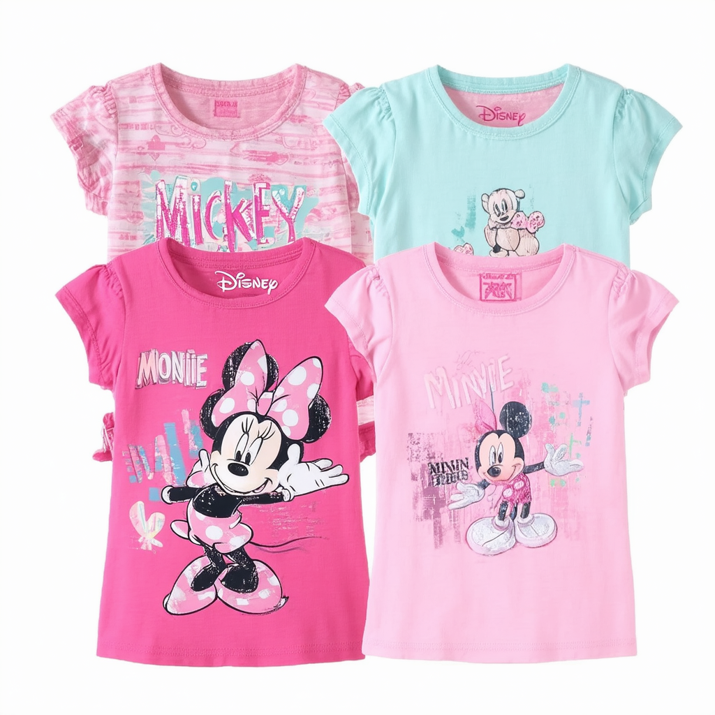 Disney Mickey Mouse Minnie Mouse Girls 4 Pack Graphic T-Shirts Infant to Big Kid