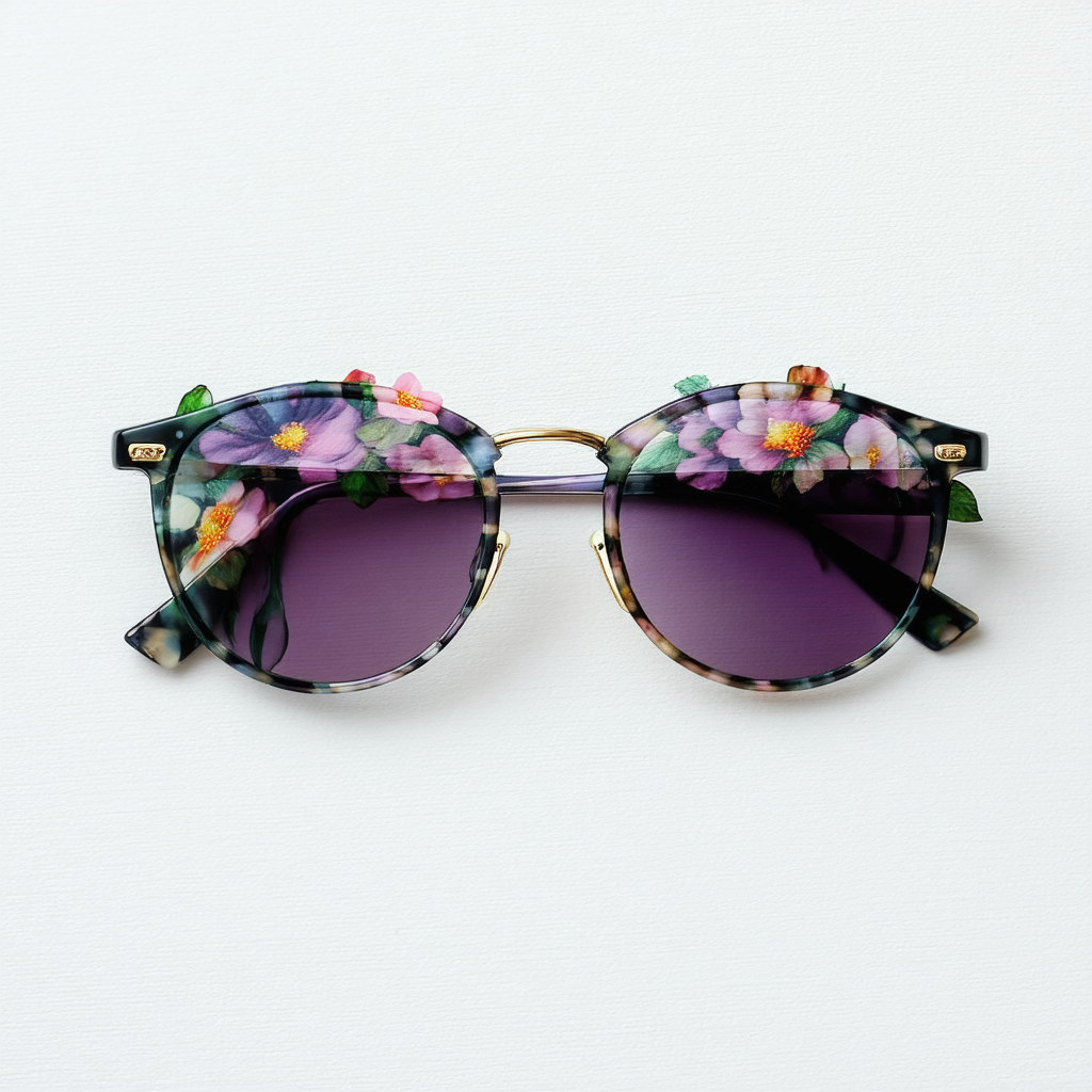 zeroUV Flower Adorned Color Coated Horn Rimmed Sunglasses