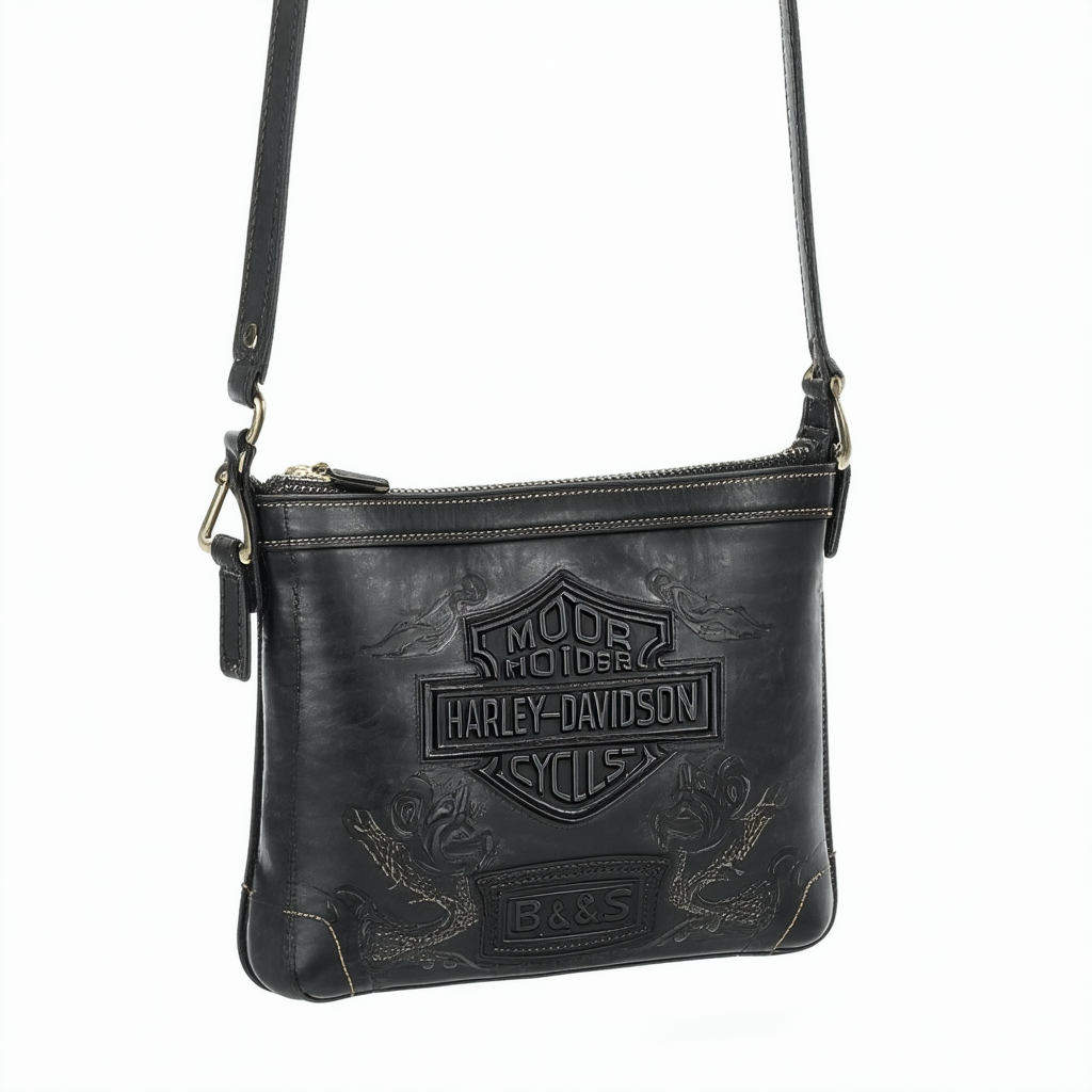 Harley-Davidson Women's B&S Embossed Vertical Crossbody Purse ZWL4703-BLACK