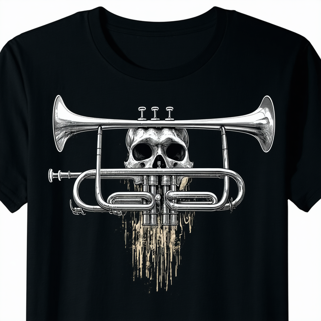 CafePress Skull with Trumpets Dark T Shirt Graphic Shirt
