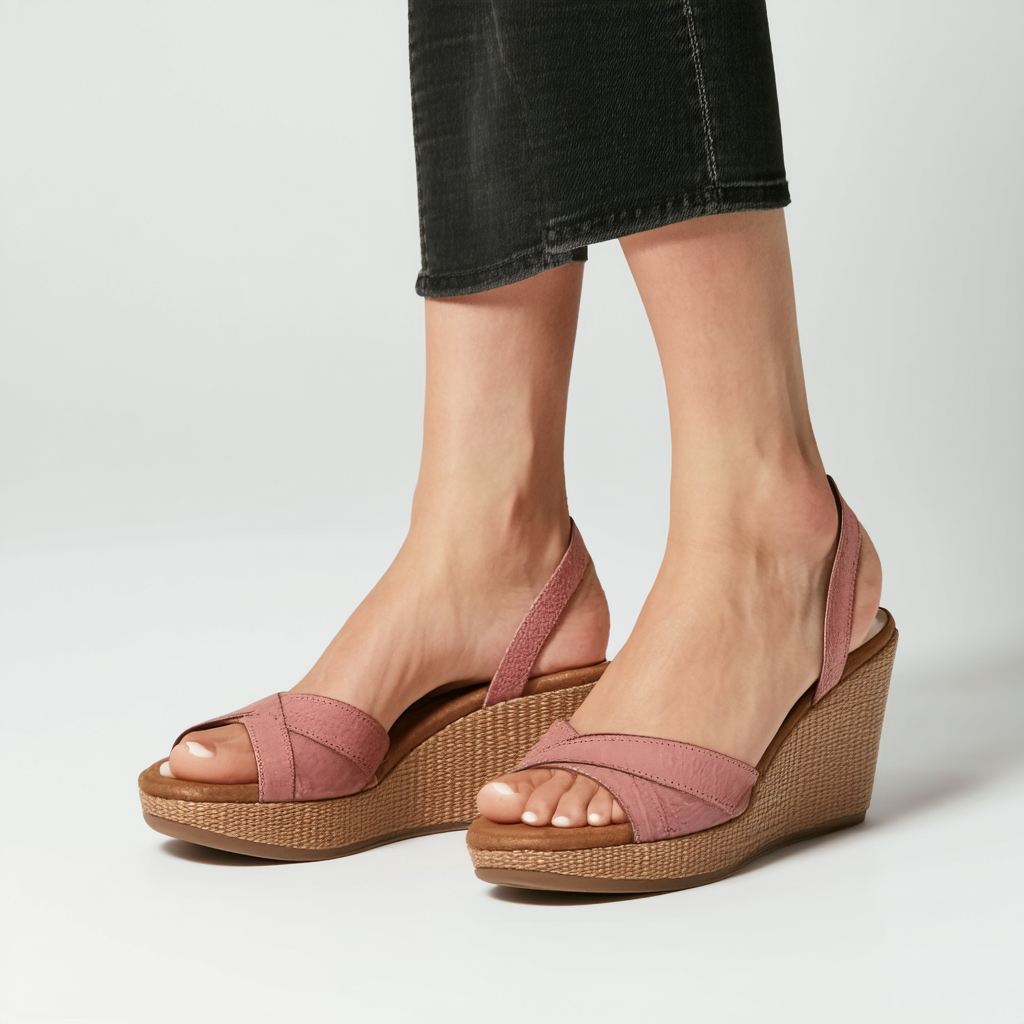 Clarks Women's Lafley Alaine Wedge Sandal, Blush Leather, 5.5 M US