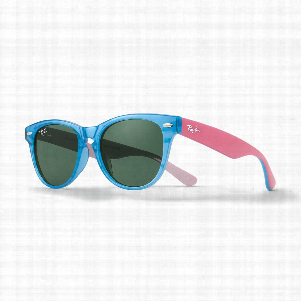 Ray-Ban Junior 9048S 175/71 Sunglasses, Blue Pink Frame/Green Lens, 52mm