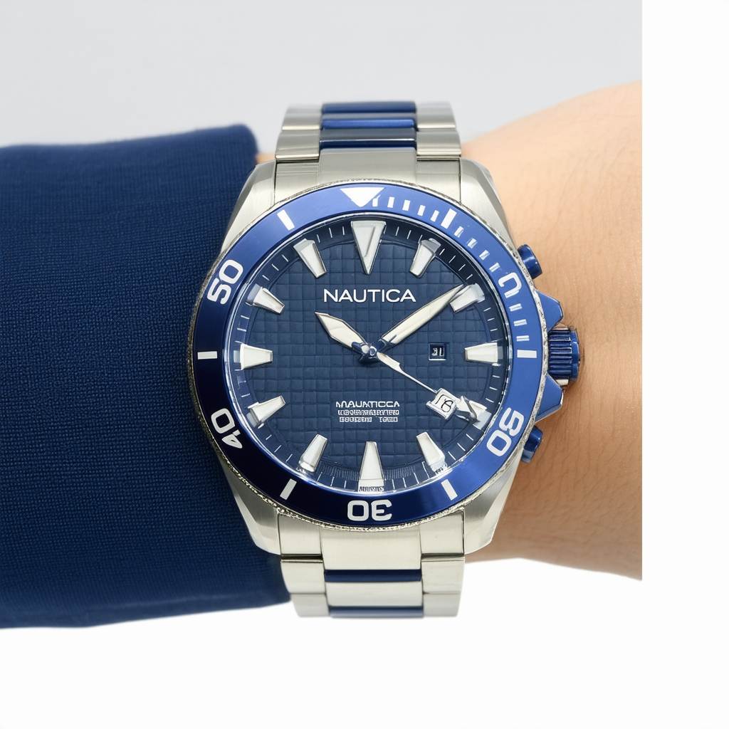 Nautica Men's N17652G Stainless Steel Watch with Blue Band