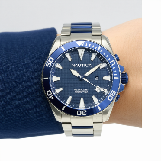 Nautica Men's N17652G Stainless Steel Watch with Blue Band