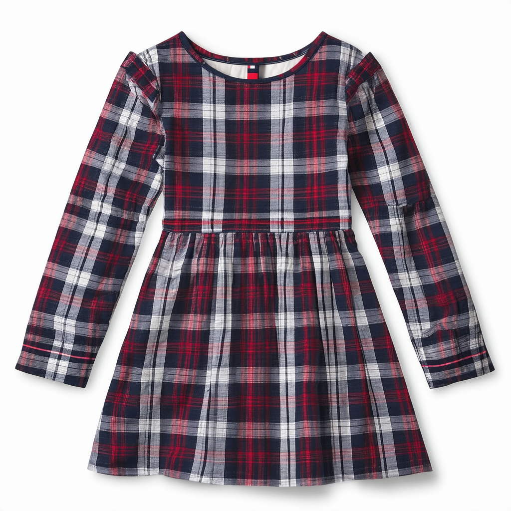 Tommy Hilfiger Girls' Long Sleeve Plaid Dress