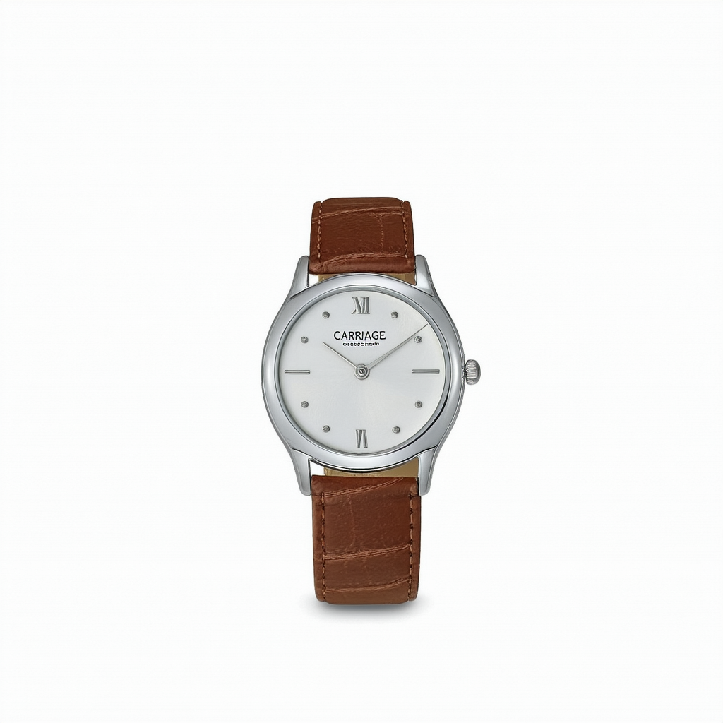 Carriage Women's C3C633 Silver-Tone Cushion-Shaped Case Brown Strap Watch