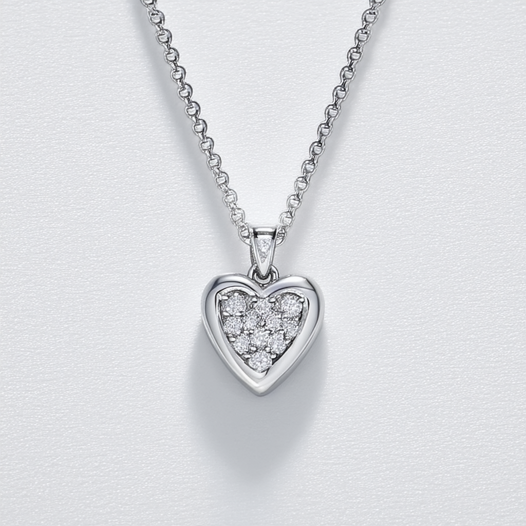 Amazon Collection Sterling Silver 1/10 cttw Diamond-Accented Heart Pendant Necklace (1/10cttw), 18"