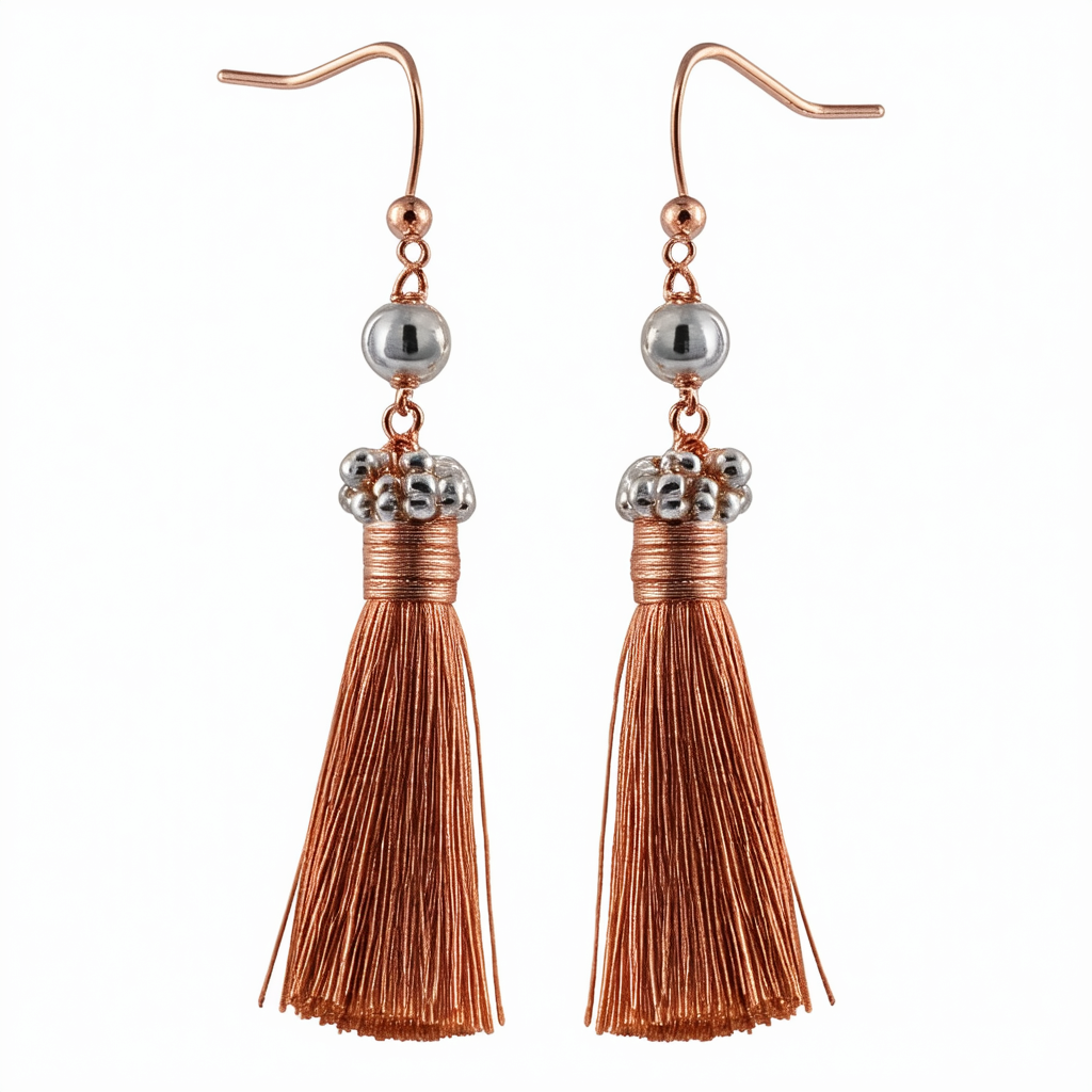Amazon Collection Tassel with Sterling Silver Earwire and Copper Clad Silver Beads Drop Earrings