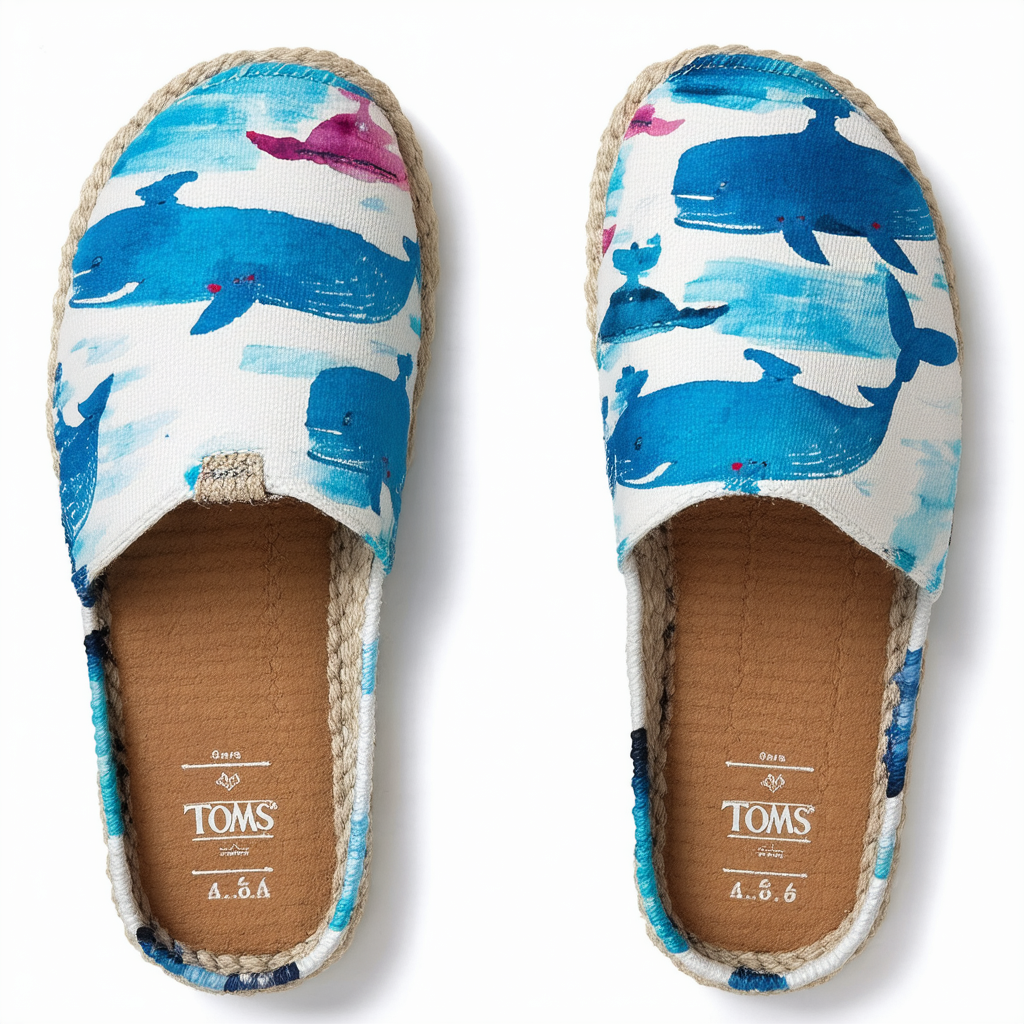 TOMS Women's The Alpargata Shoes Multi Watercolor Whale Rope Sole 7.5