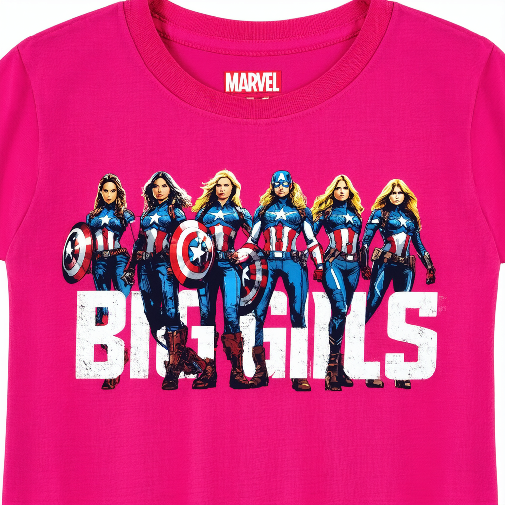 Marvel Big Girls' Captain America Marvel Group T-Shirt Shirt, Hot Pink, X-Large