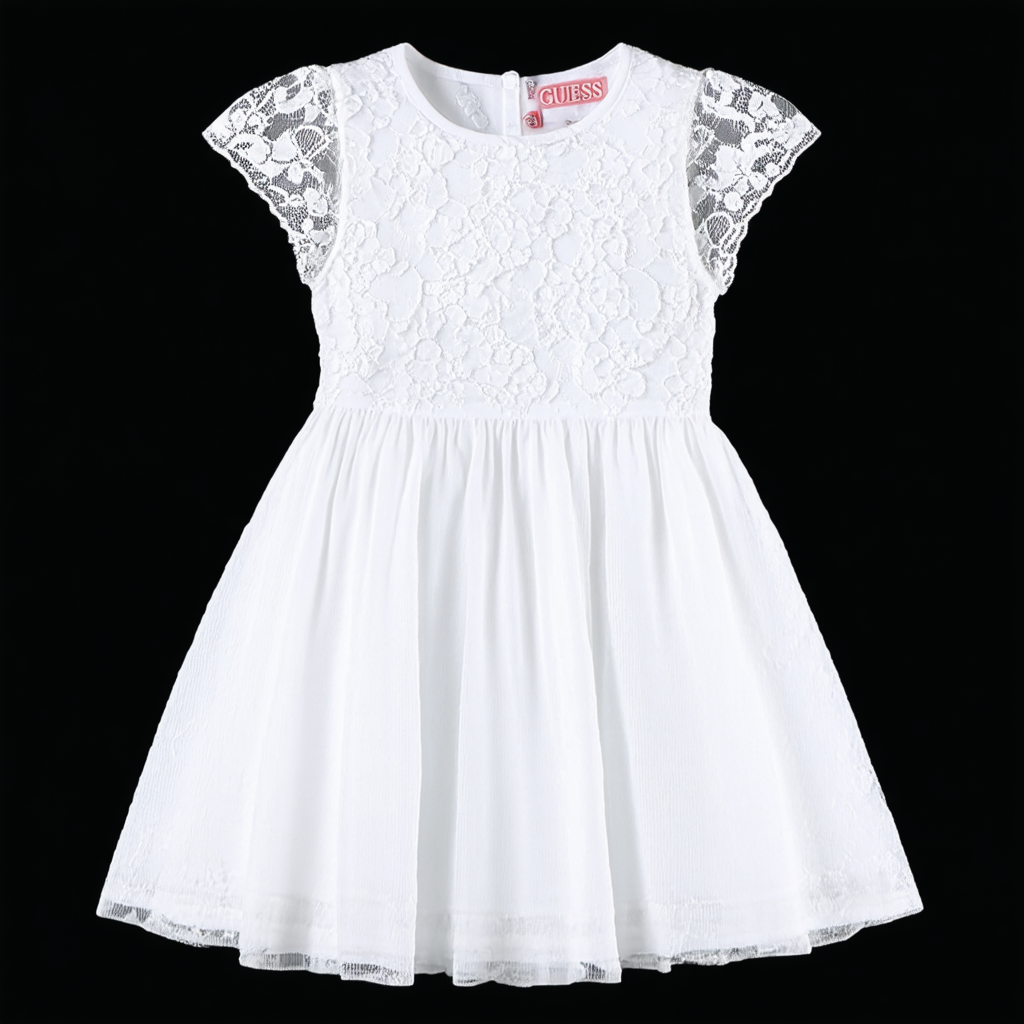 GUESS Girls' Little Short Sleeve Lace Fit N Flare Dress