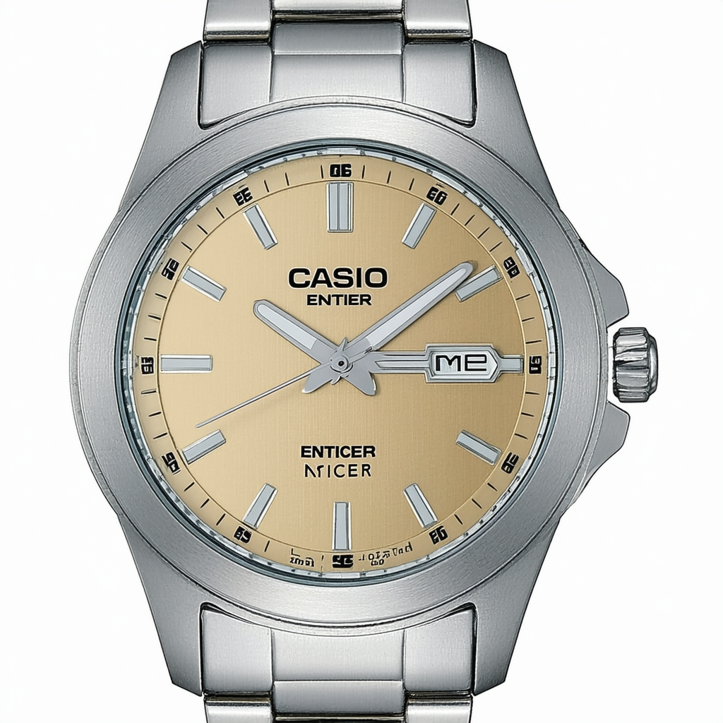 Casio Men's Enticer Silver-Tone Steel Beige Dial