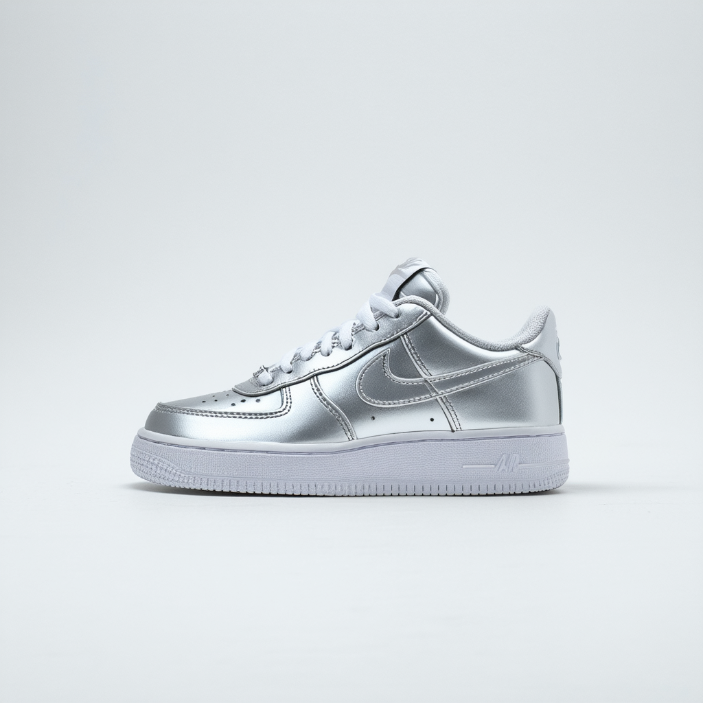 NIKE Air Force 1 GS Leather Fashion Sneakers (Metallic Silver, 6.5 US Kids)