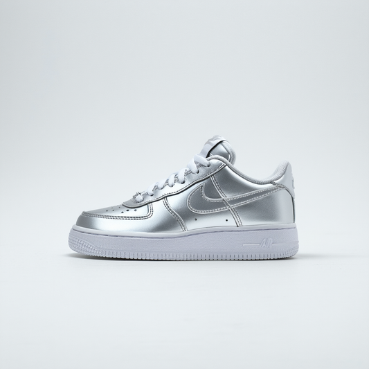 NIKE Air Force 1 GS Leather Fashion Sneakers (Metallic Silver, 6.5 US Kids)