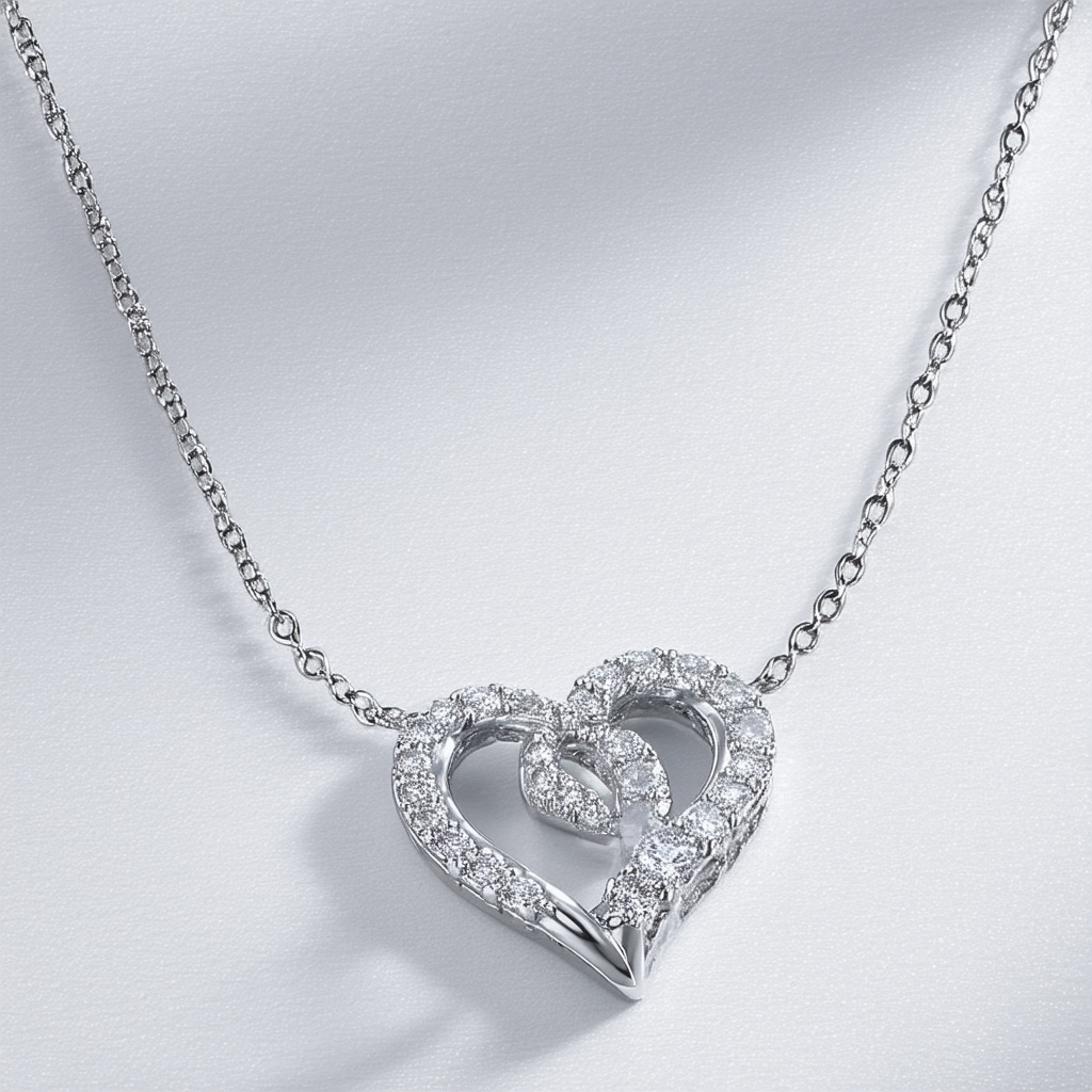 Amazon Collection Sterling Silver Diamond Interlocking Heart Pendant Necklace (0.02 cttw)18"