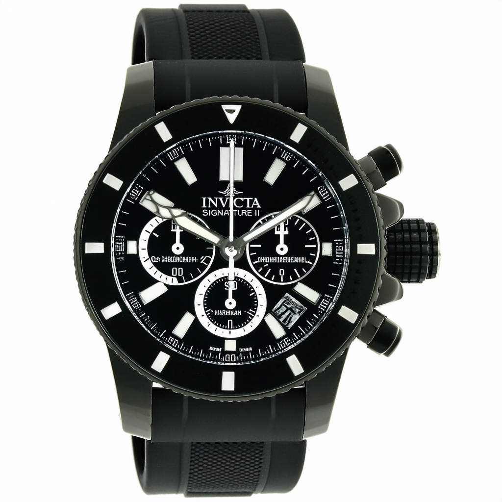 Invicta Signature II Chronograph Nautical Black Dial Black Rubber Mens Watch 7435