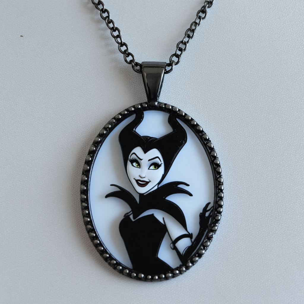 Disney Maleficent Cameo Silhouette Disc Pendant Necklace
