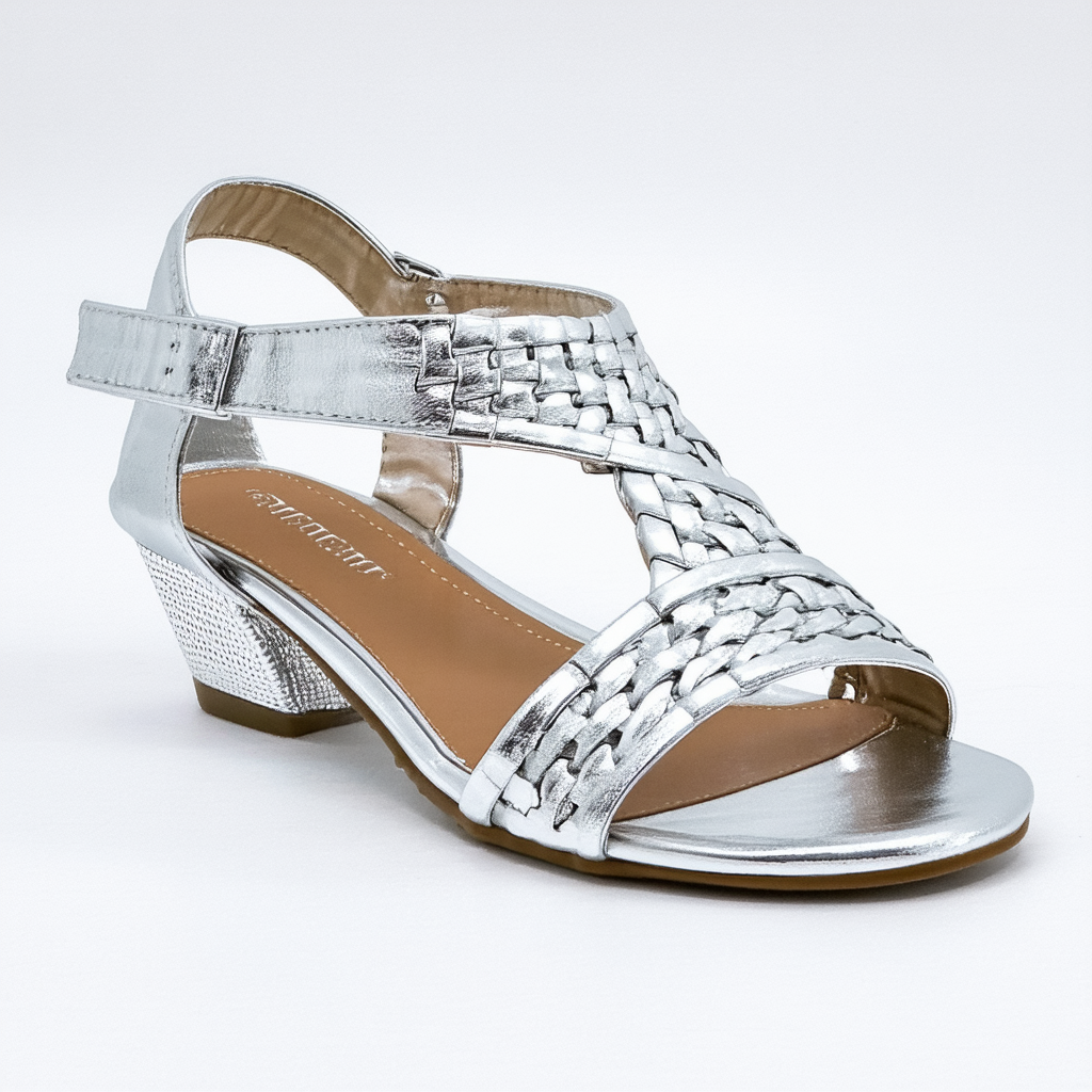 Qupid Women Metallic Leatherette Peep Toe Basket Weave Flat Sandal FJ11 - Silver