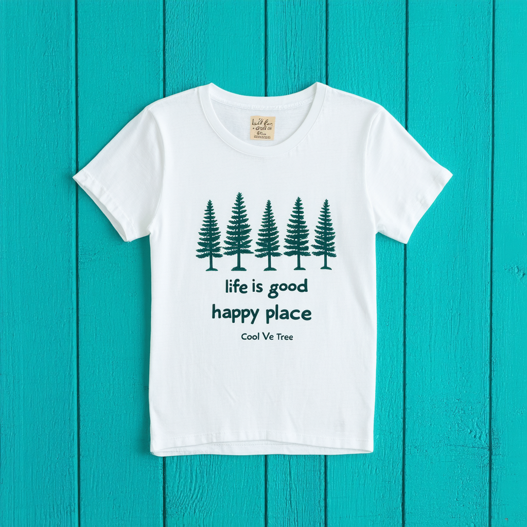 Life is Good Happy Place Trees Cool Vee Tee