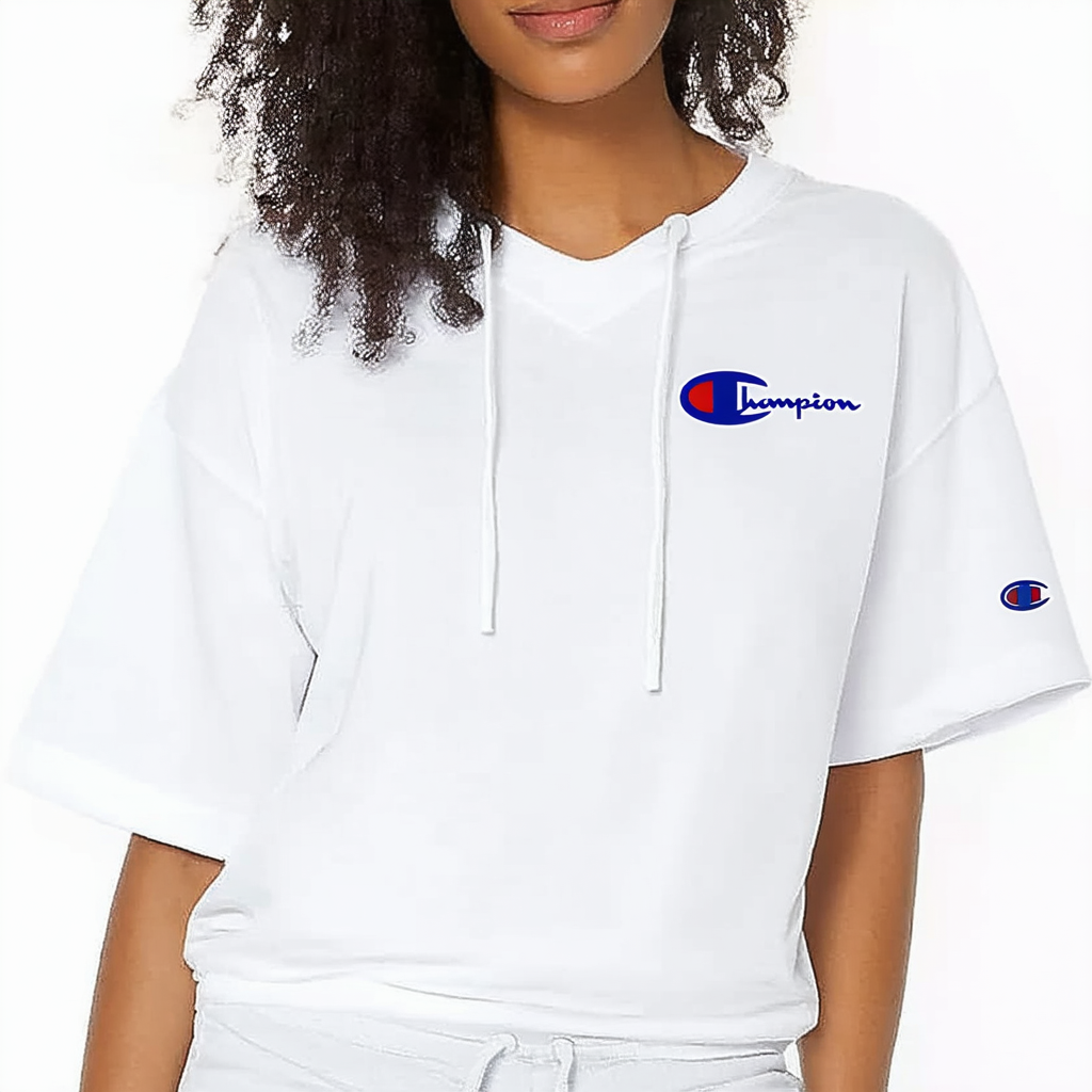 Champion Women's Campus Drawstring Tee, Left Chest Script