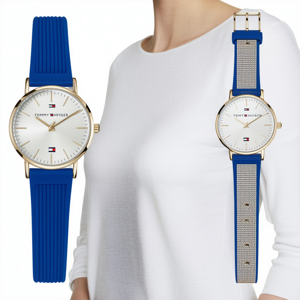 Tommy Hilfiger Women's Quartz Silver and Gold and Silicone Casual Watch, Color:Blue (Model: 1781669)